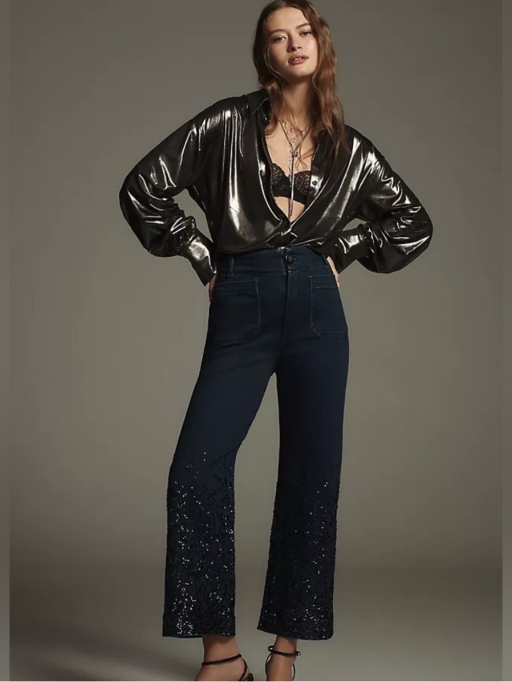 *NWT* Maeve Sequined Wide Leg Jeans